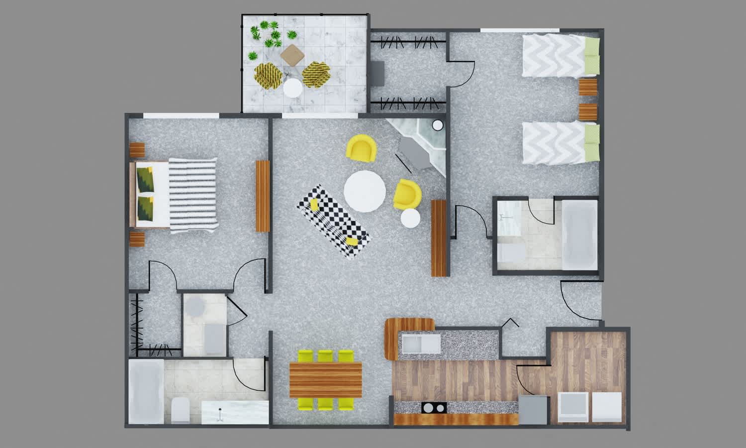 Runaway Bay Apartments Bay 2 bed 2 bath floor plan graphic - Columbus, OH
